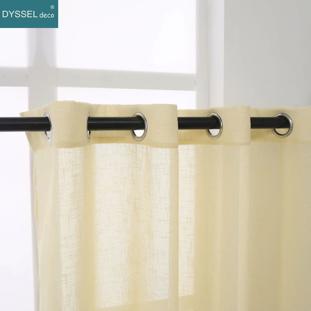 Modern Natural Linen Solid Color Slub Tulle Semi-Sheer Grommet Rod Pocket Window Curtain for Living Room Bedroom