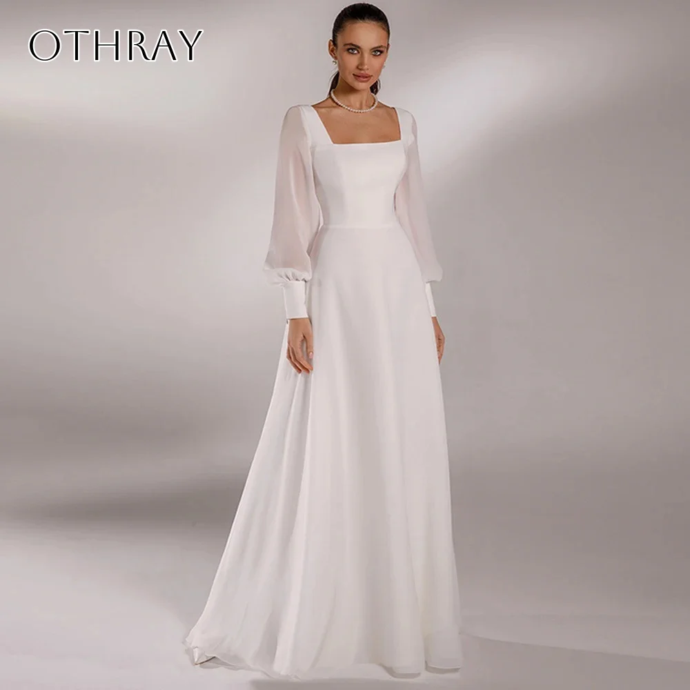 Square Chiffon Long Sleeves A-line Bridal Wedding Gown Floor Length Corset Back Customized свадебное платье