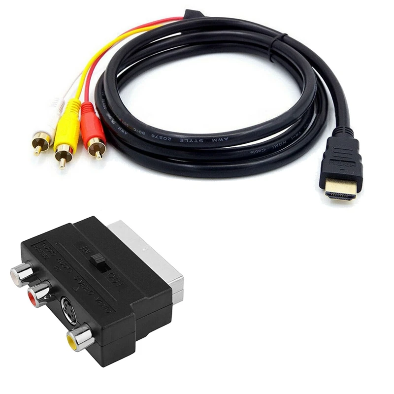 AA58 1080P HDMI-Compatible Male S-Video To 3 RCA AV Audio Cable W/SCART To 3 RCA Phono Adapter