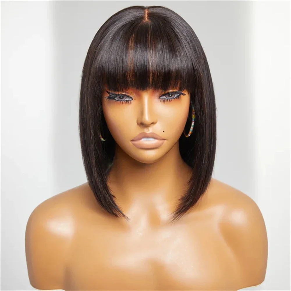 3x1 HD Lace Human Hair Wig With Bangs Choice Short Bob Human Hair Wigs For Black Women Cheap Brazilian Straight Fringe Bob Wig