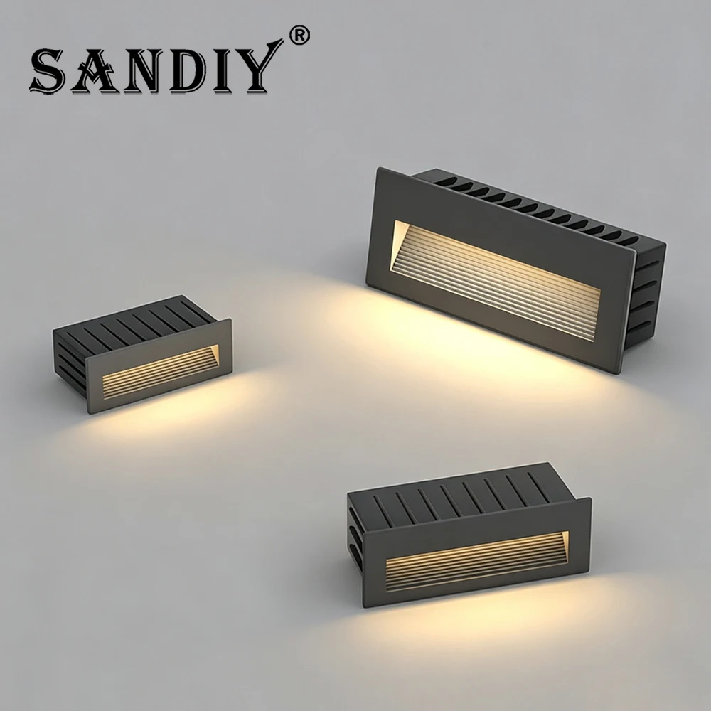 SANDIY Outdoor Rectangular Led Courtyard Footlights Embedded In Stair Corner Lights Gray