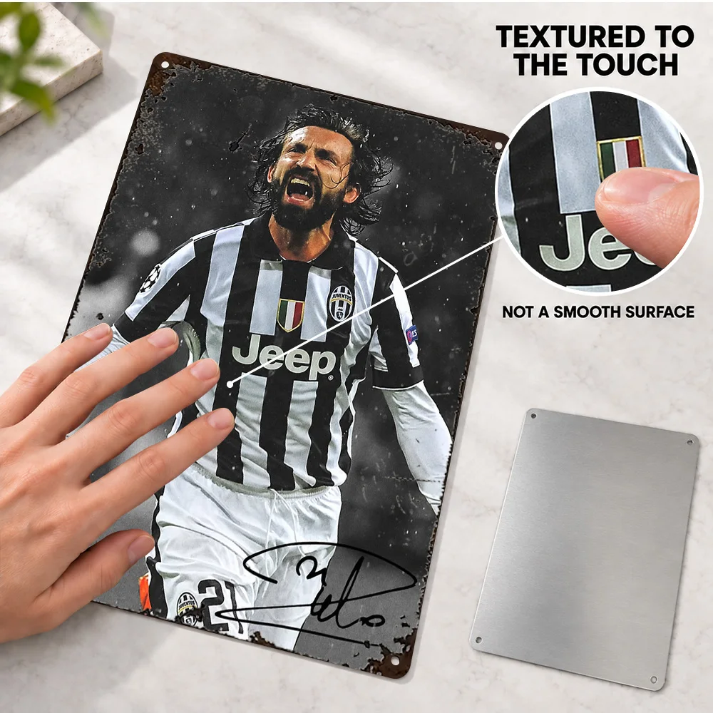 Andrea Pirlo Football Player Printed Poster Personalized Aluminum Metal Sign Cinematic Style Wall Art For Bedroom Collector Gift