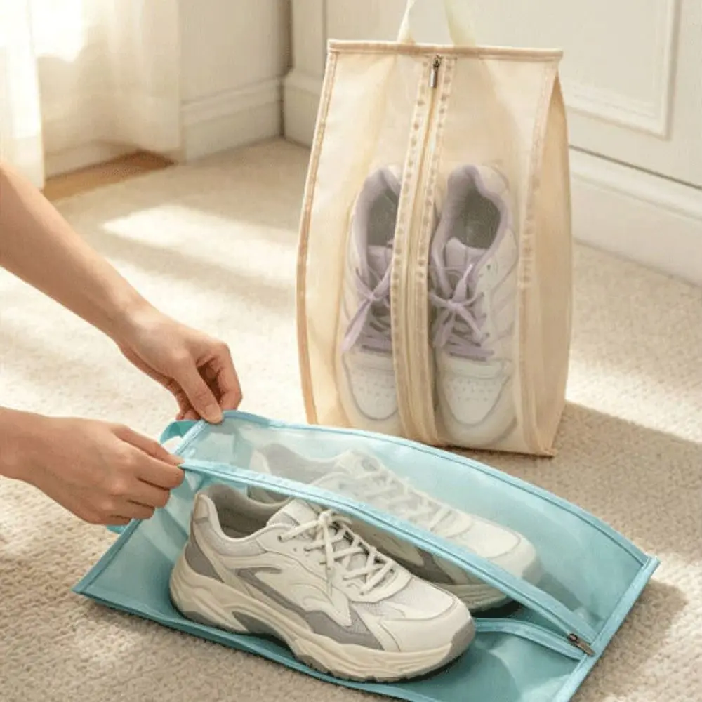 Portable Travel Shoes Bag Carry Handle Dustproof Shoe Storage Pouch Moistureproof Breathable Mesh Shoes Organizer Travel Packing