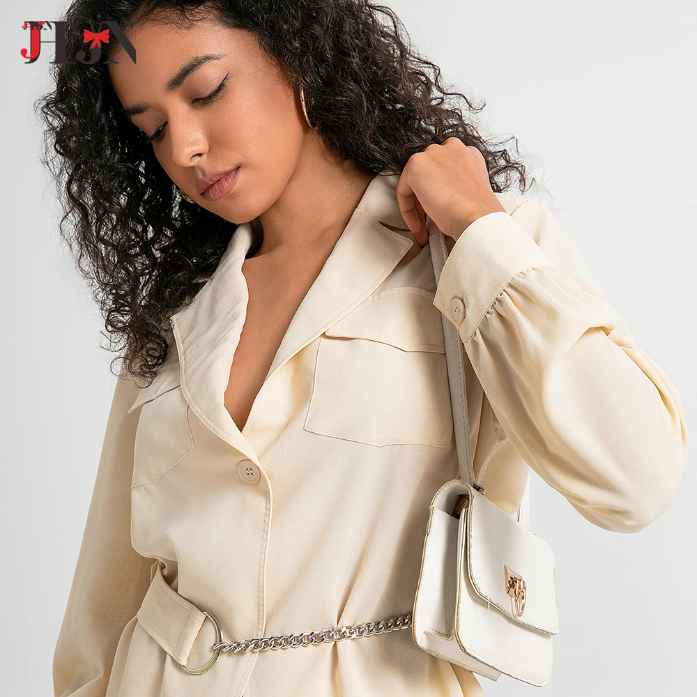 JHJN Retro Woman 2pcs Sets Apricot V-Neck Lapel Coat Chain Retract Your Waist Suits Elastic Waist Office Lady Wide-Leg Pants Set