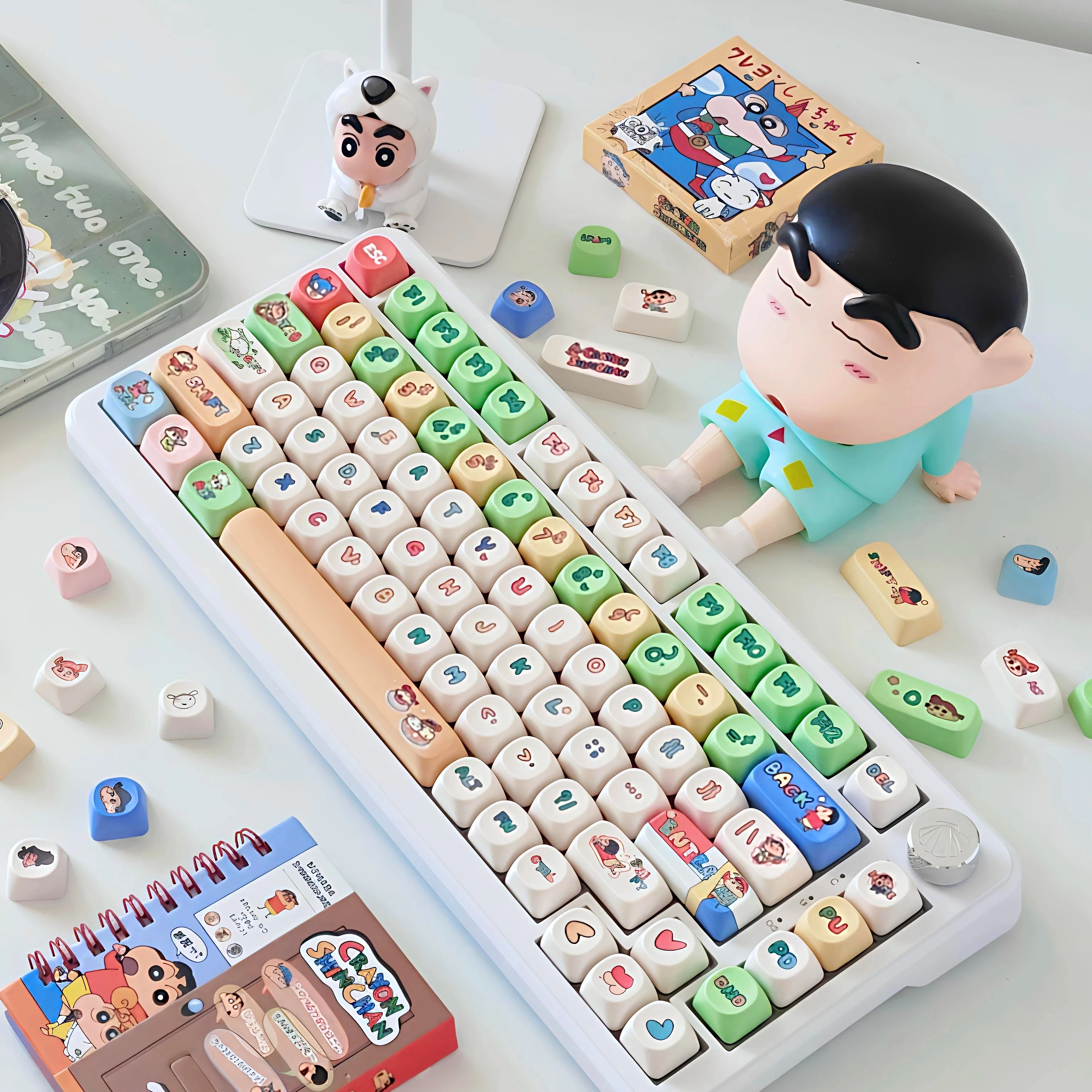 143 Keys Anime Crayon Shin-chan MOG Profiled Bun Keycap Set Cartoon BPT MX Switch Gaming Mechanical Keyboard Keycaps 143 Keys