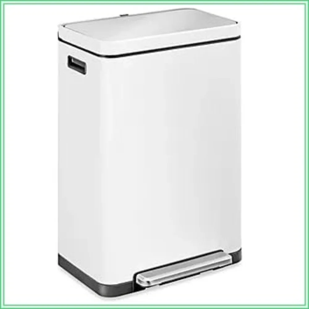 Step-On 12 Gallon Powder-Coated Steel Trash Can with Wide Foot Pedal, White, Hands-Free