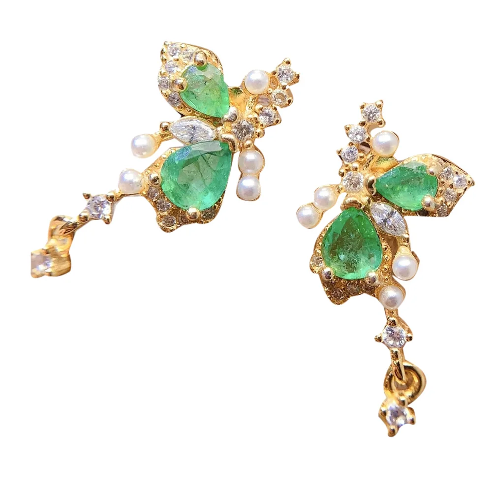 SHILOVEM 925 sterling silver Emerald  Stud Earrings New Birthday Christmas Gift Fashion Wholesale Women 3*4mm lle030403agml