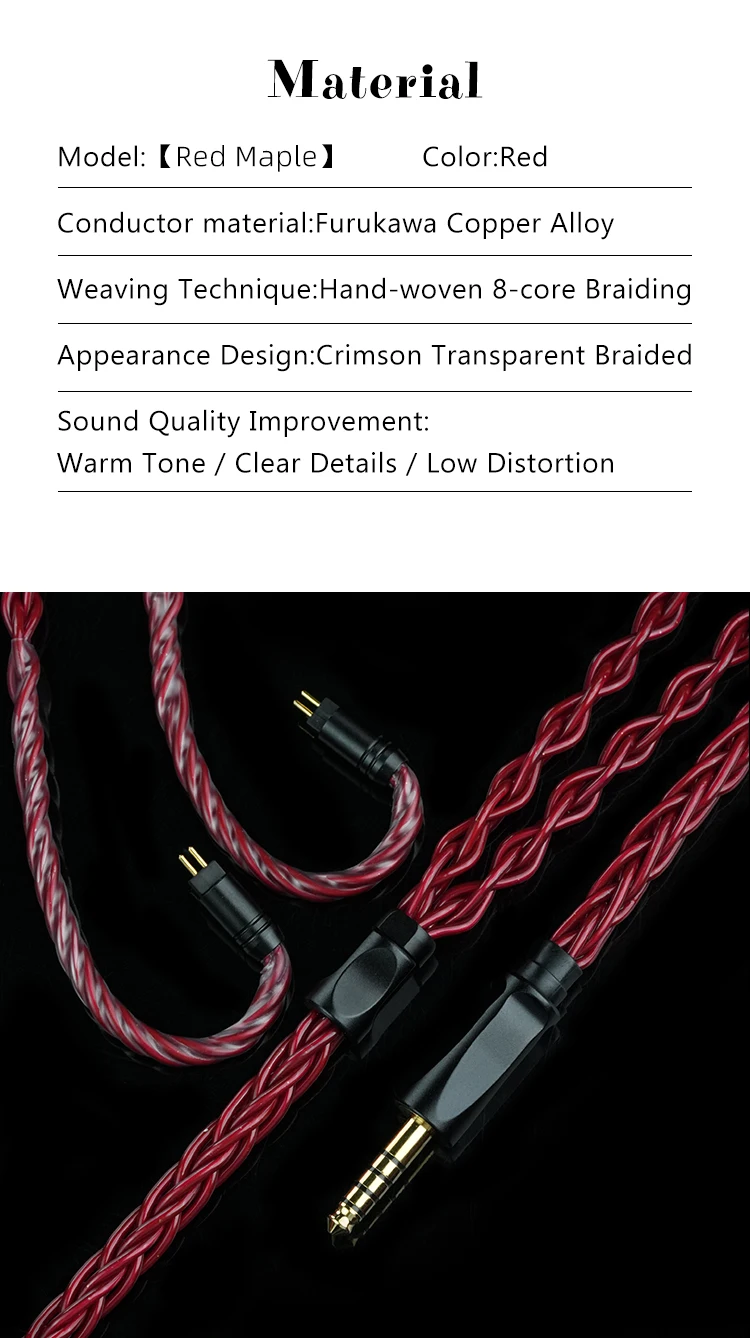 GYVIISI GVS-39 Red Maple Furukawa Kupferlegierung IEM HiFi Upgrade-Kabel 3,5/2,5/4,4 mm symmetrisch MMCX 0,78 mm 2PIN für Moondrop Aria – Detail 6