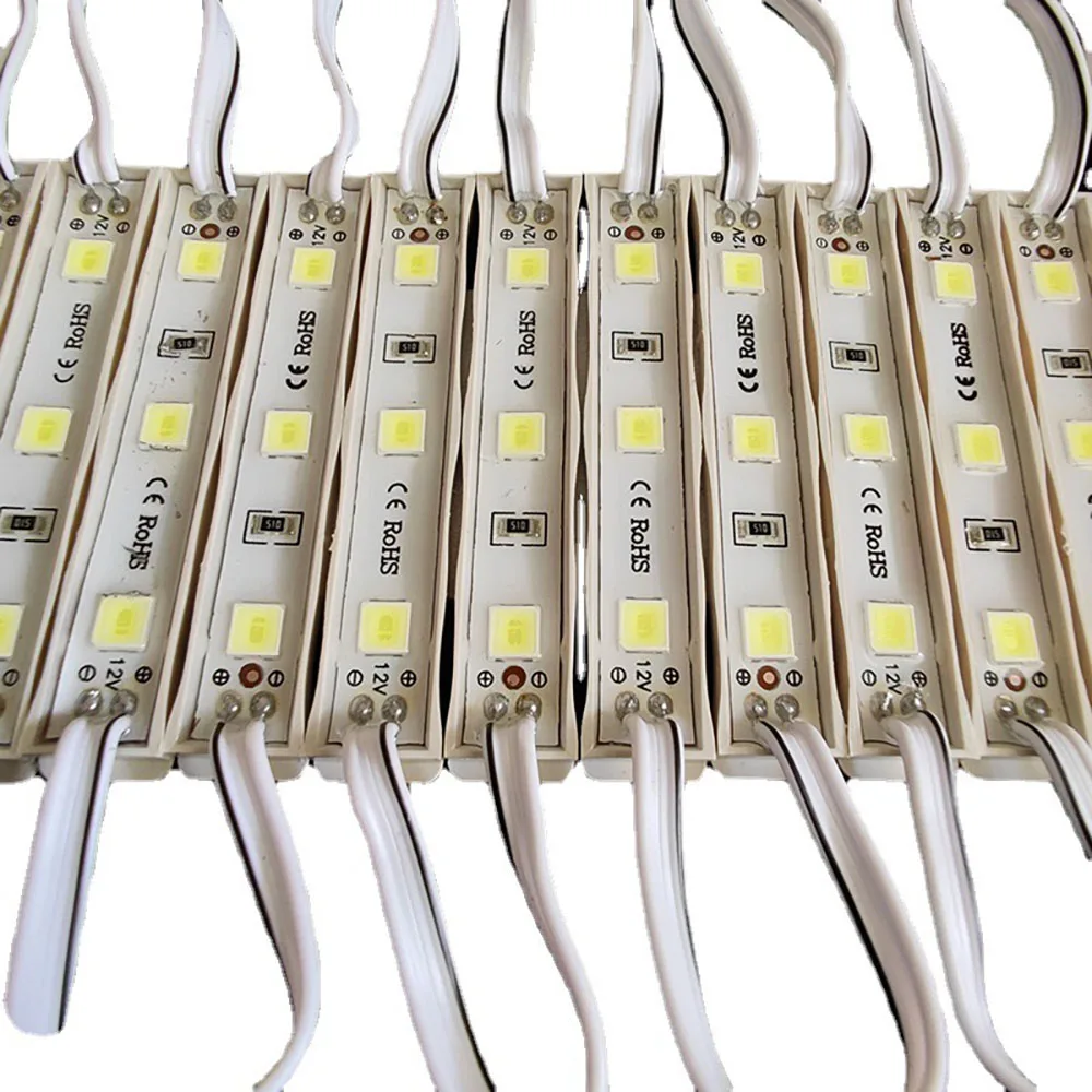 200 pezzi per lotto Modulo LED impermeabile super luminoso 5 led, DC12V, 5050, 5054, modulo DC12V, 20 pezzi per stringa, bianco caldo,