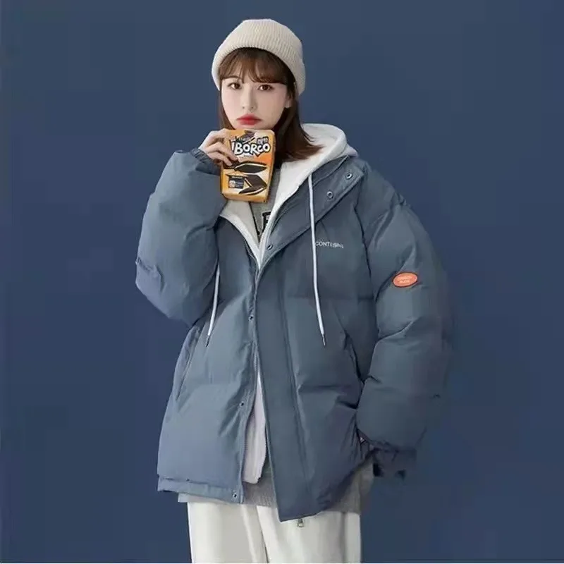 

Women's Winter Jacket Faux Two-piece Hooded Cotton-padded Jacket Short Loose-fitting Couple's Coat Quilted Down Jacket for Women