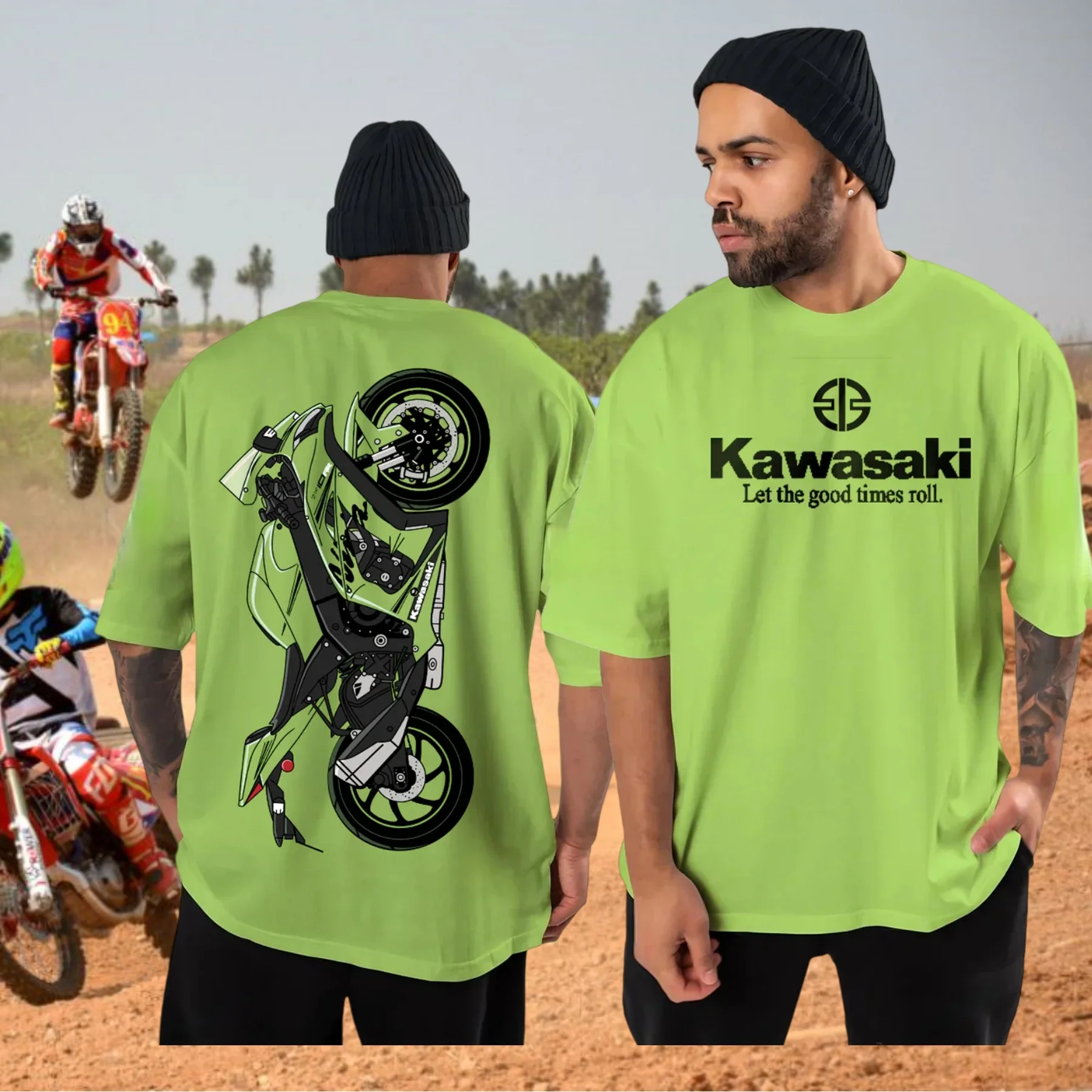 

New Kawasaki Motorcycle Cycling Sport 3D Printed T-shirt for Off Road Freedom Cycling O-neck Top Breathable and Quick Drying