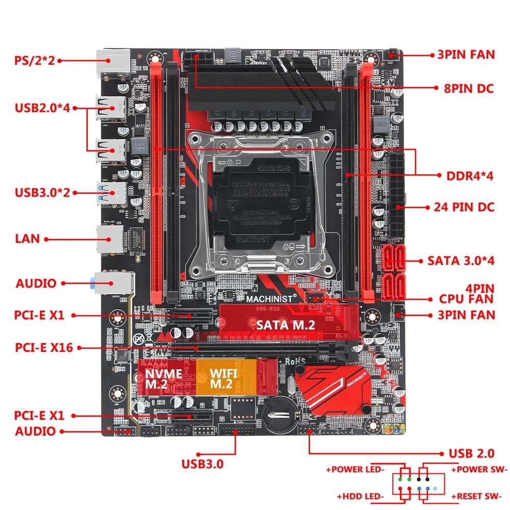 Imagem -03 - Placa-mãe Usada Lga 20113 Suporte Intel Xeon e5 v4 Série v3 Processador de Cpu Memória Ram Ddr4 Nvme M.2 M-atx Rs9 Machinist-x99