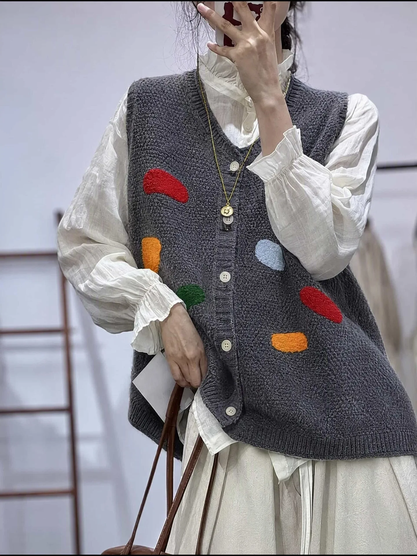 Artistic Large Size Open Cardigan Women's Autumn Winter New Style Label Removed Sweater Jacket City Commute Regular Length