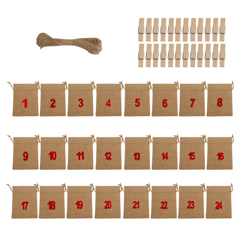 

24pcs Christmas Gift Bags Drawstring Linen Party Jewelry C y Sack Holiday Packaging Durable Festival Supplies