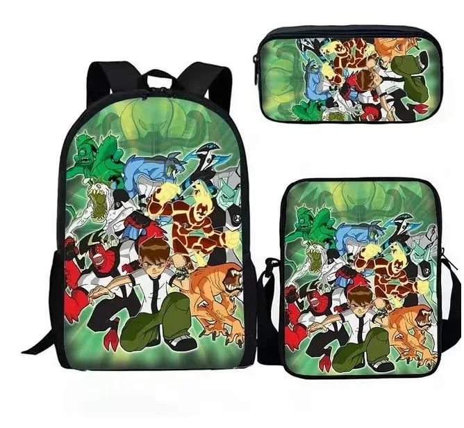 

Elementary Kid Ben 10 Fashion Rucksack 3Pcs Set-Back to School Backpack+Canvas Shoulder Bag+Pencil Box for Boys