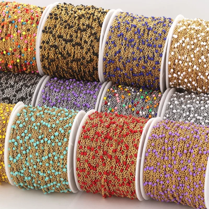 Cute Multicolored Gold Color Stainless Steel Enamel Beaded Chain for Jewelry Making Necklaces DIY Material Semi-finished Product view 2