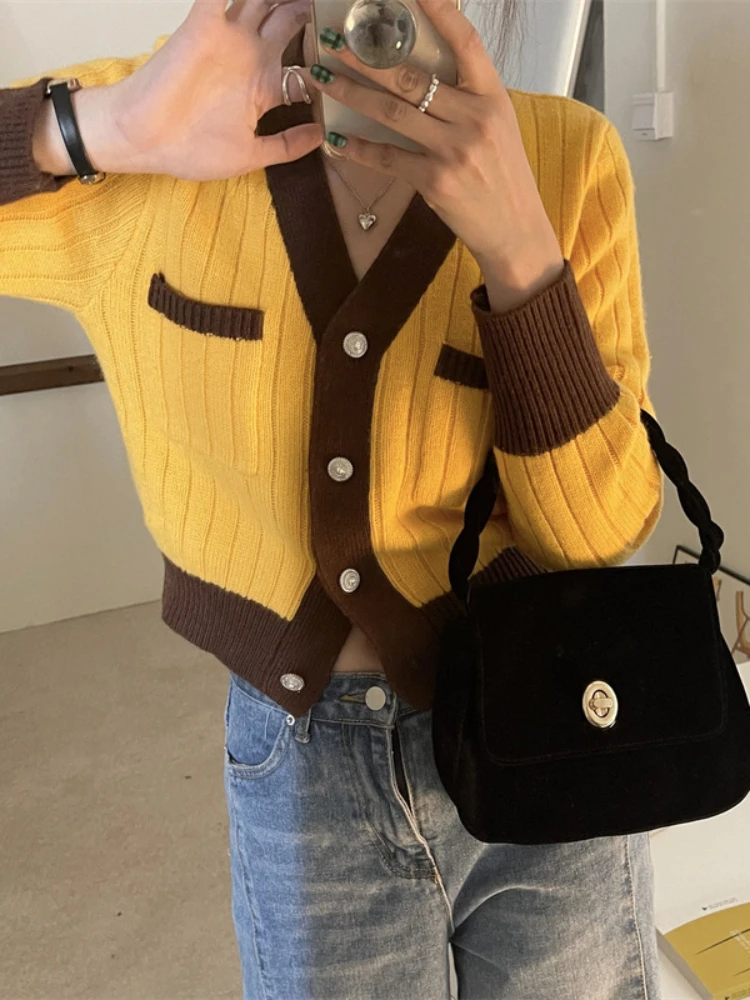 Sweaters Women Ulzzang Button Comfortable Cardigan Trendy All-match Retro Spring Elegant Holiday College Colorful Lantern Sleeve