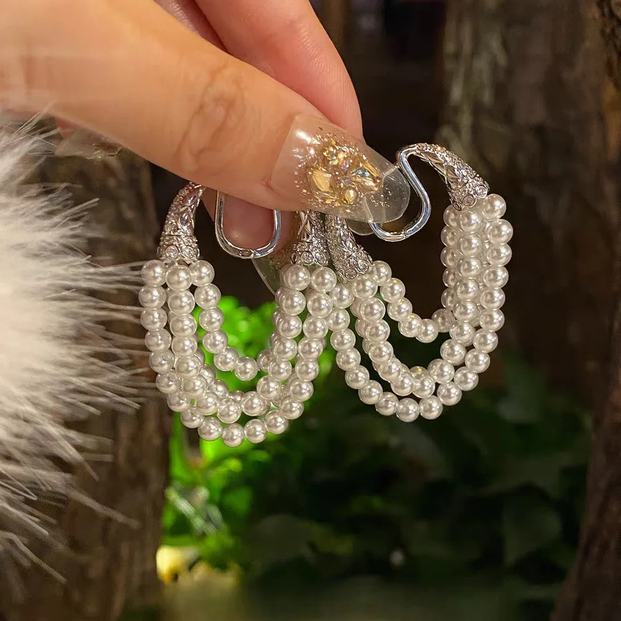 

Многослойные серьги с жемчугом и перекрытием, женские ретро-банкетные нежные серьги-капли