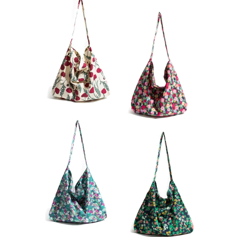 Bolsa de ombro floral de grande capacidade para mulheres, bolsa mensageiro literária e fresca, bolsa de lona juvenil, bolsas multicoloridas e multipadrões