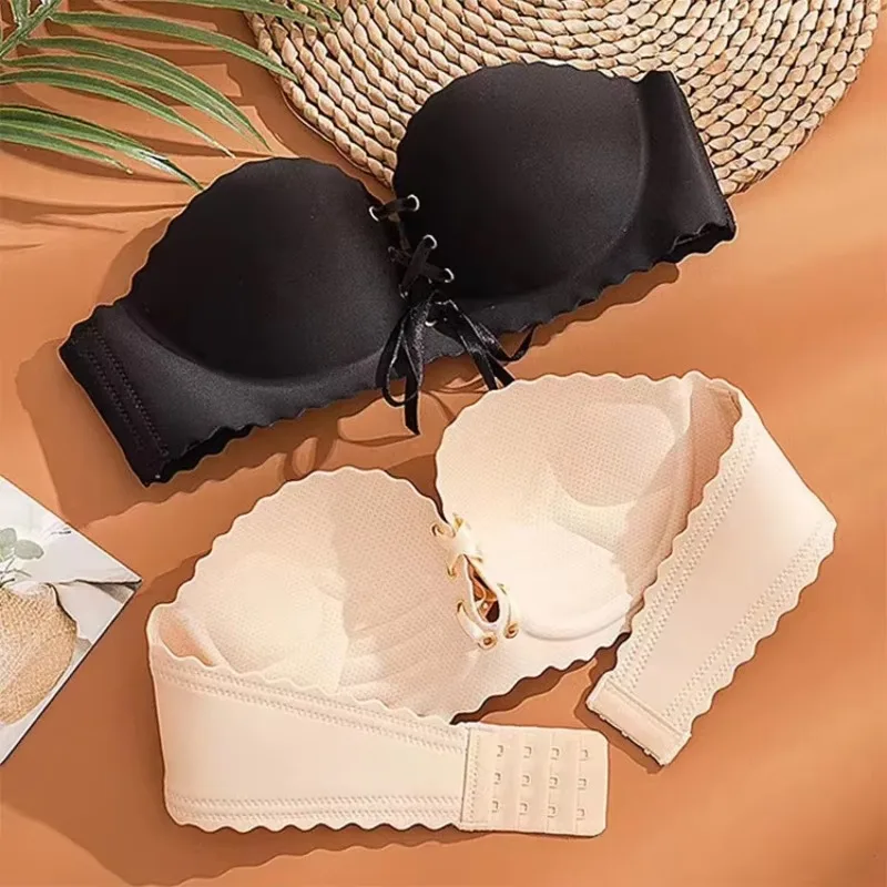 Women Strapless Push Up Bra Anti-Slip Thickened Tube Top Wrapped Chest Support Underwear for Small Bust