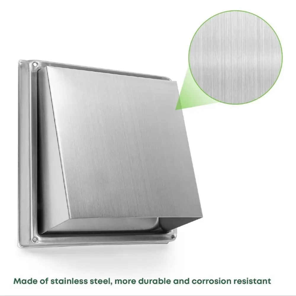 Stainless Steel Dryer Vent Cover Durable Non-Return Flap Extractor Wall Vent Cushioned Black/Silver Ventilation Outlet