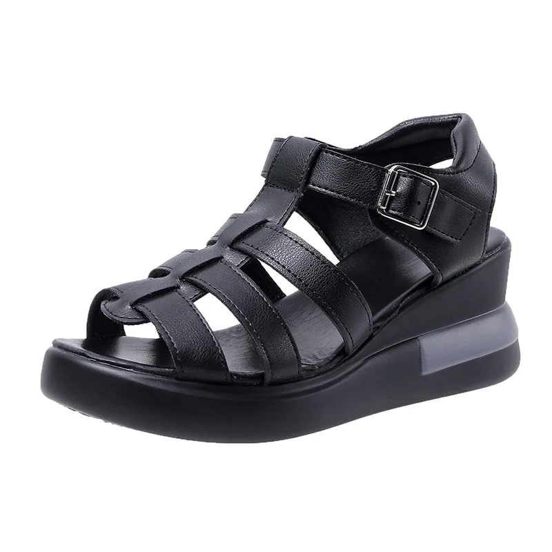 Large Size Hollow Buckle Sandals Womens 2023 Summer New Open Toe Casual Women Shoes Retro Flat Roman Platform Sandals