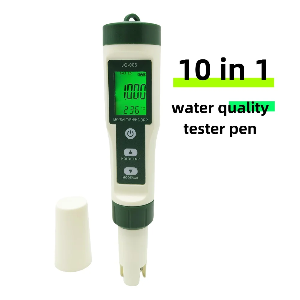 

JQ006 10-in-1 Multi-Function Water Quality Tester TDS EC ORP H2 S.G. pH Meter for Swimming Pool Spa Hydroponics