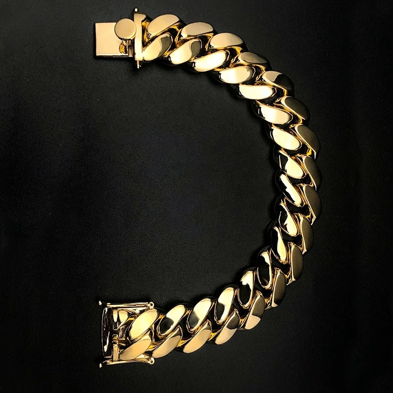 Factory Custom Real S925 Silver 9k 10 14k 18k Gold High Quality Plain Cuban Link Chain Bracelet Fashion Hip Hop Jewelry