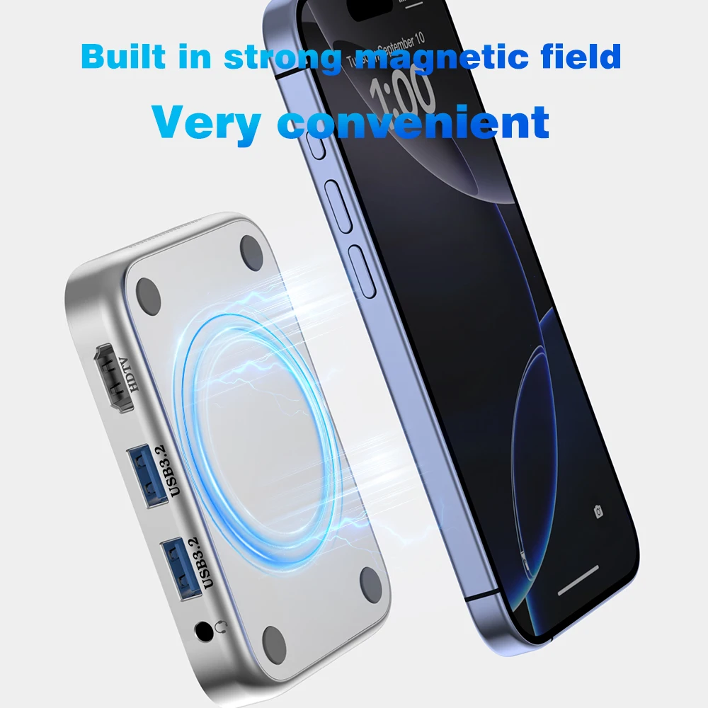 

UGOURD Магнитный USB-концентратор C Многопортовый адаптер Type-C Док-станция 4K HDMI M.2 SSD Корпус 10 Гбит/с PD100W M2 NVME SATA 5 в 1