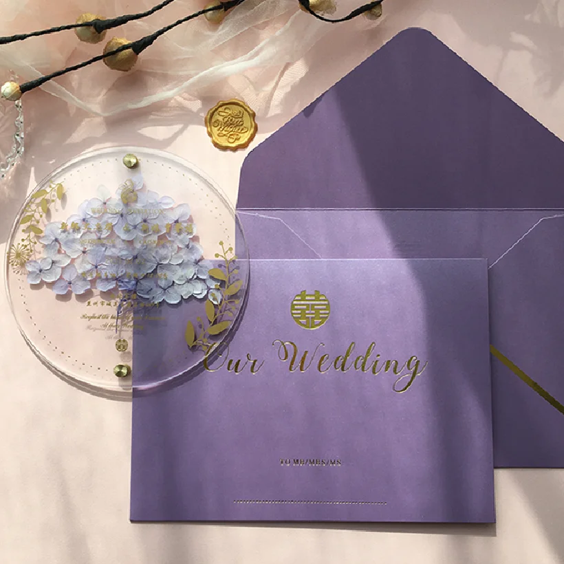 Custom Luxury Printed Invitation Card Greeting card with Envelope Plastic Unique Shape Clear Acrylic Invitation Card for wedding