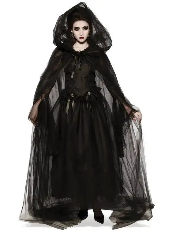 New Halloween Costume Adult Magic Wizard Robe Ghost Bride Death Vampire Black Cloak Cloak Suitable For Any Figure