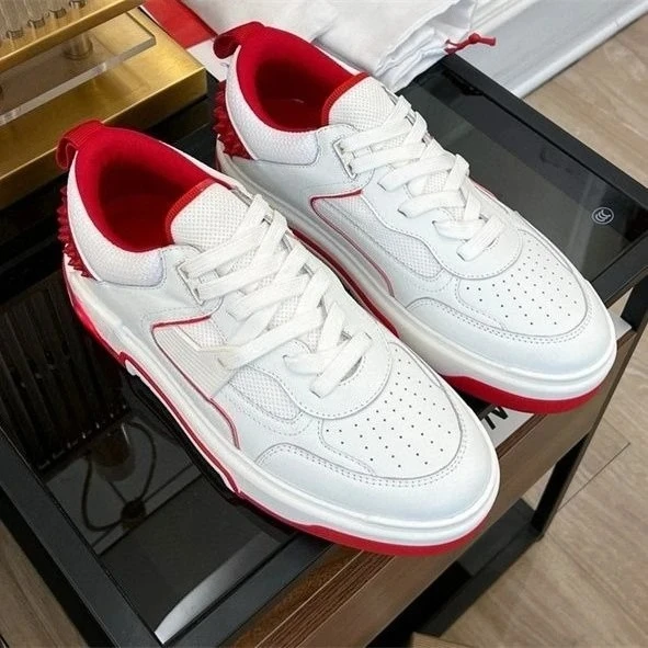 

Real leather couple shoes, casual board shoes, thick soled single shoes, sports shoes with inlaid red soles, fashionable