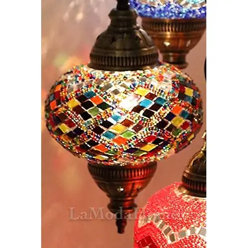 LaModaHome 40 + Unique Colors, 2020 Customizable Chandelier 5 Globes + Free 5 Bulbs, stunning Mosaic Turkish Lamp Moroccan Light