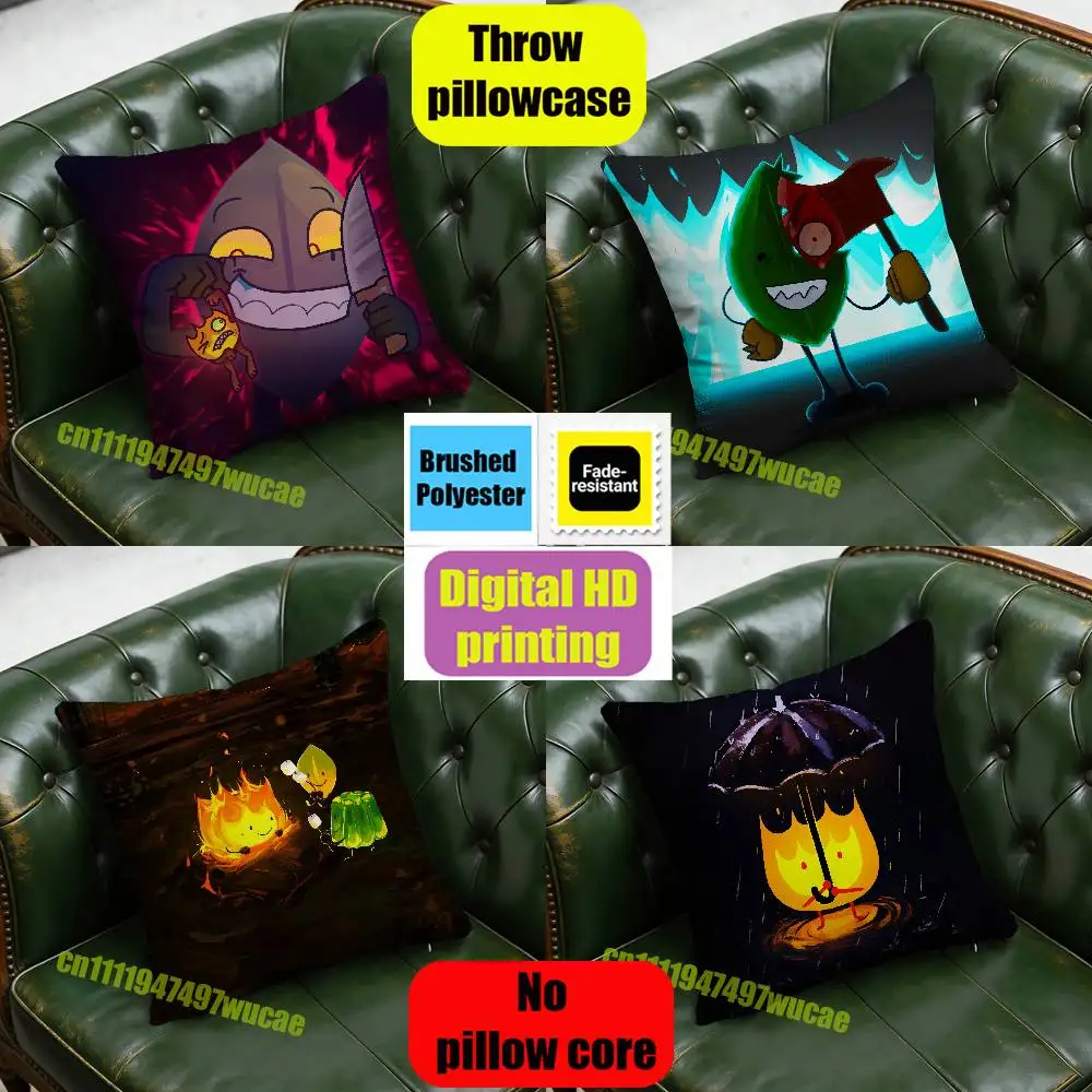 

For Battle For Dream Island BFDI Leafy Firey Teardrop Throw Pillow Case 35x35cm Home Custom Square Pillowcase Cushion Cover