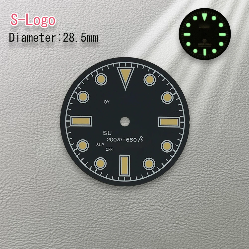 28.5mm de alta qualidade logotipo s retro mostrador verde luminoso adequado para movimento nh35 nh36 acessórios relógio reparação ferramenta modificação