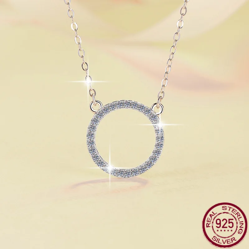 

New moissanite necklace simple and fashionable jewelry round light luxury temperament s925 pure silver necklace wedding jewelry
