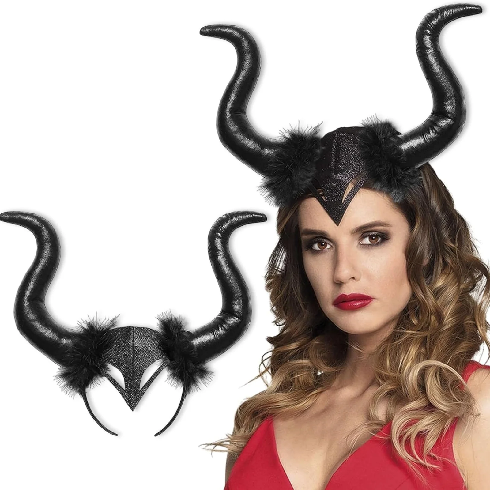 5Pcs/Set Halloween Costume Accessories Set, Lace Necklace, Horn Headband, Bracelet, Choker, Cape, Witch Cosplay Props for Party