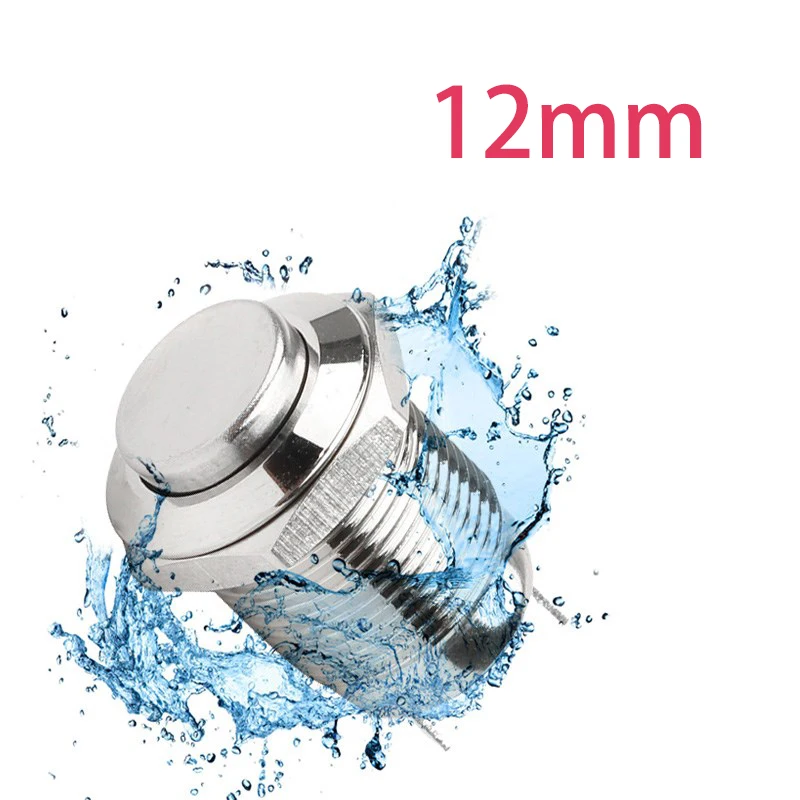 12mm 2Pin Metal Button Switch Latching/Momentary Waterproof and Flame Retardant High/Flat Round Nickel Plated Brass 1Pcs