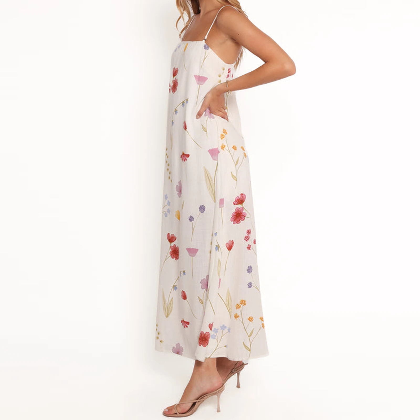 Classic Women Casual Long Dress Floral Print Spaghetti Strap Sleeveless Dress Summer Fashion Casual Cami Dress