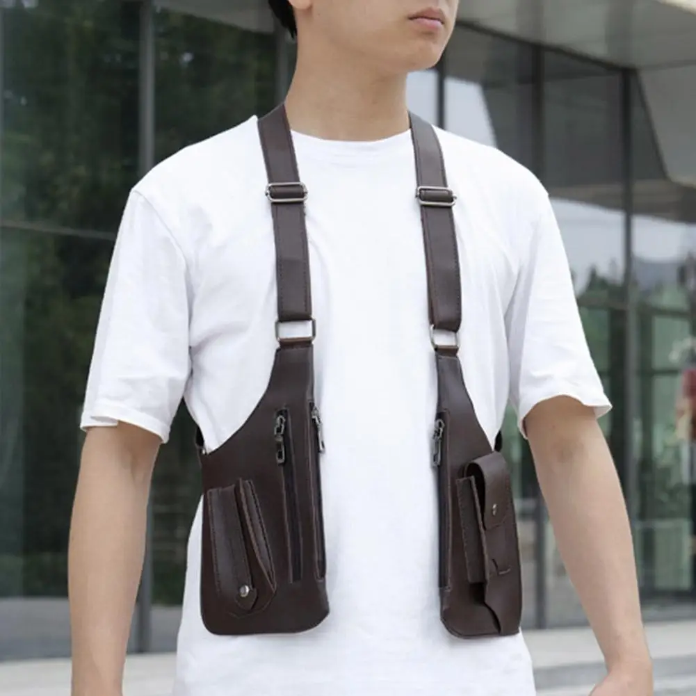Adjustable PU Leather Strap Holster Vest Bag Double Shoulder Armpit Hidden Anti-Theft Phone Chest Bag