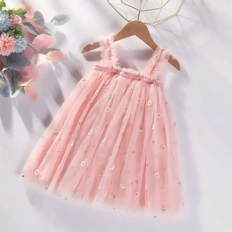 2024 Hot New Baby Girls Tutu Dress Kid clothes Flower Embroidery Little Girl Tulle Dress Cute Toddler Dress Sweet Princess Frock