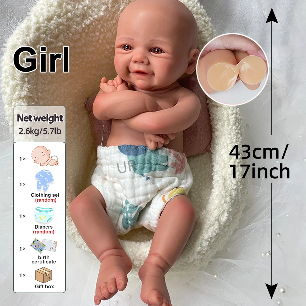 17 "ناعمة رائعتين سيليكون تولد من جديد دمية طفل رسمت باليد عمل فني رائع الوليد لحديثي الولادة جمع دمية عشاق الدمى