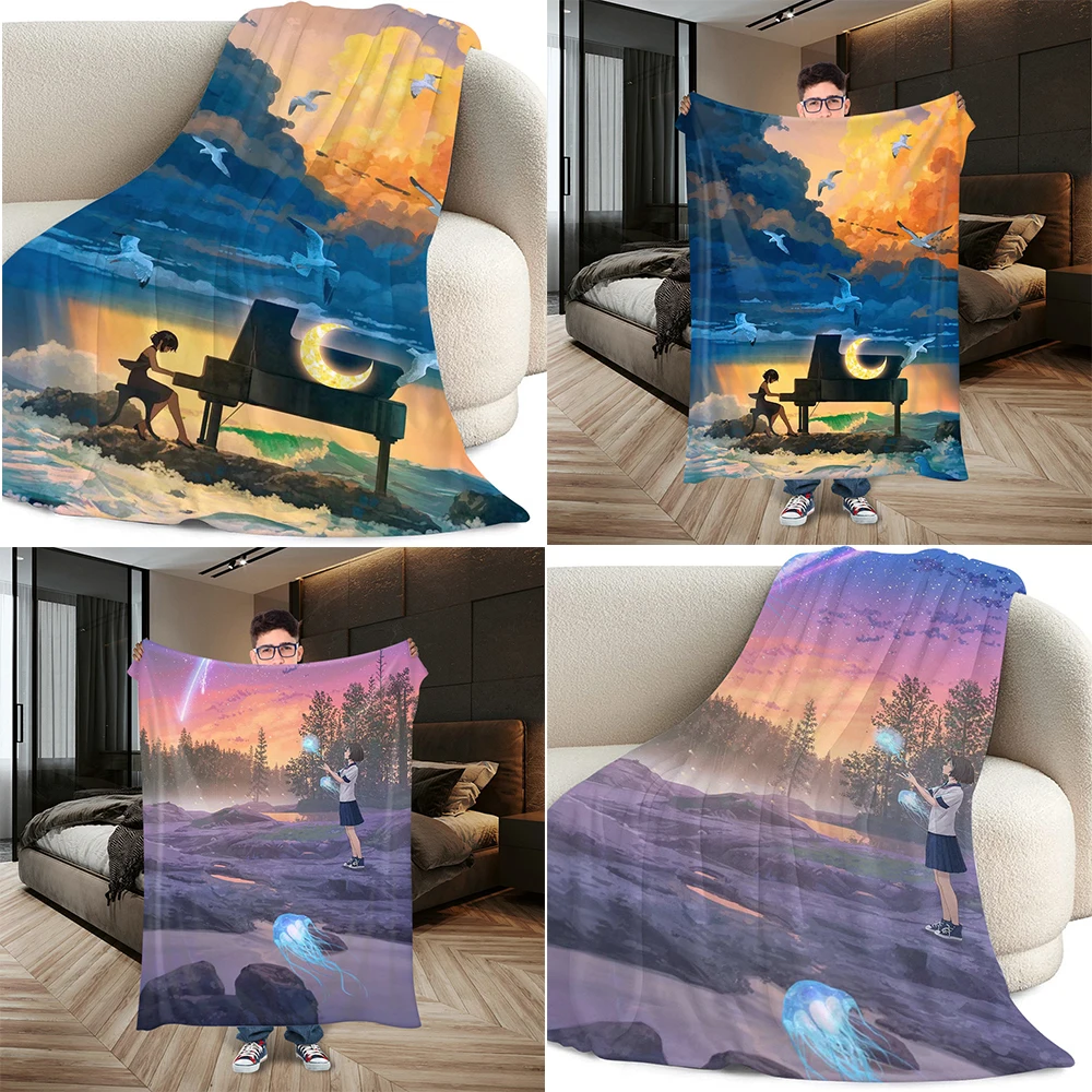 2024 New Printed Blanket CG Landscape Method Blanket Living Room Bedroom Gift Children's Blanke