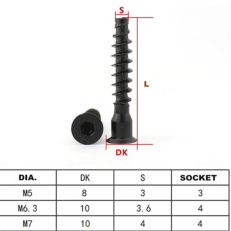 SLGP 5/10/20PCS Hex Socket Cap Drive Countersunk Flat  Head Furniture Confirmat Wood Screws for Wood DIY Knock Down K/D  Screws