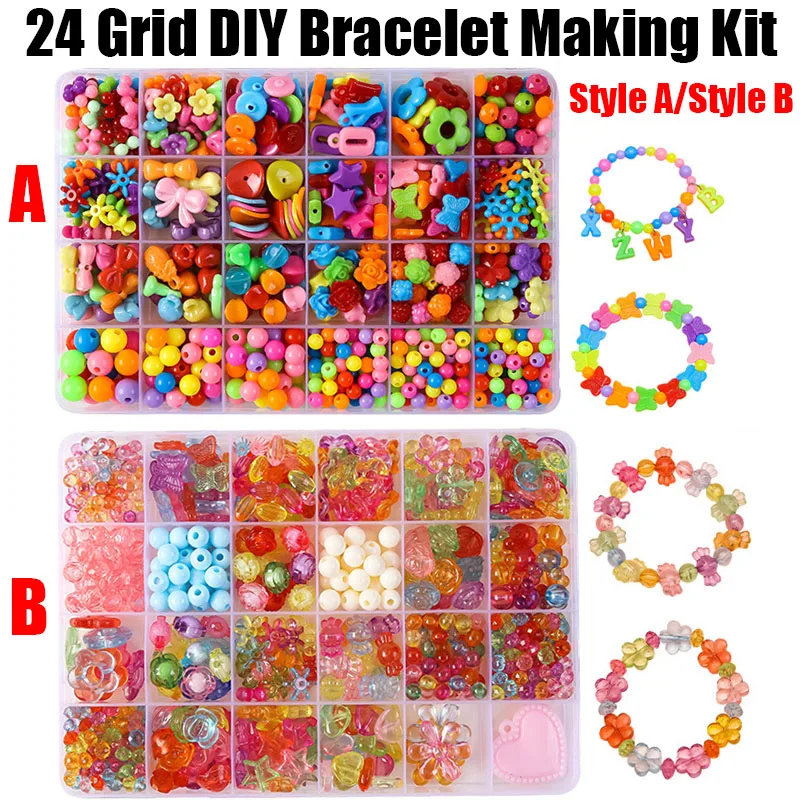 1 set 24-raster DIY-armband maken Kit Handgemaakte kralen Speelgoed voor kinderen met accessoires Ketting Sieraden maken Creatief speelgoed