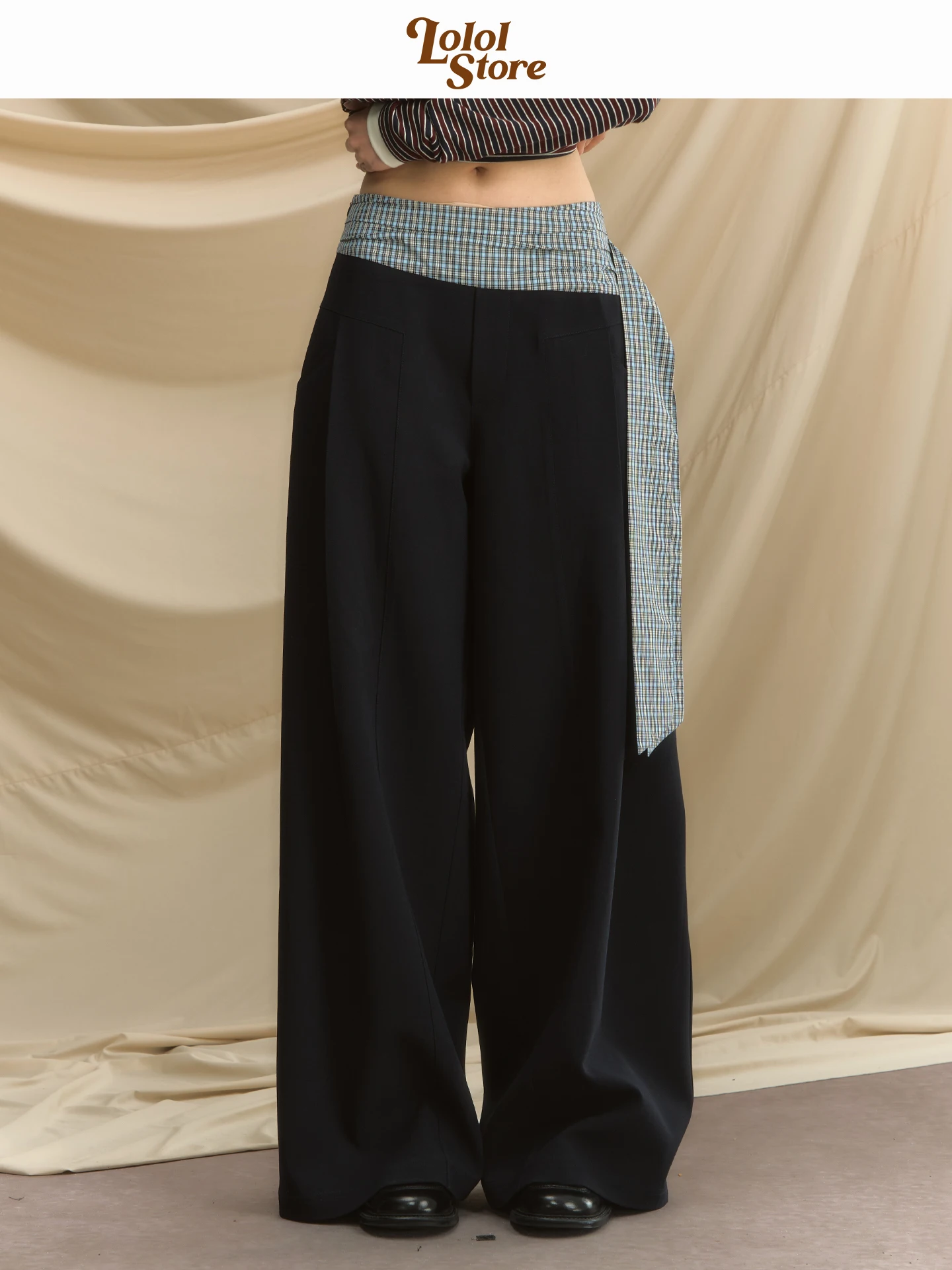 LOLOL Wind Fold Casual High Waist Slim Straight Drapey Suit Pants Women's Black Long Trousers 2026 New Style Commute Vintage