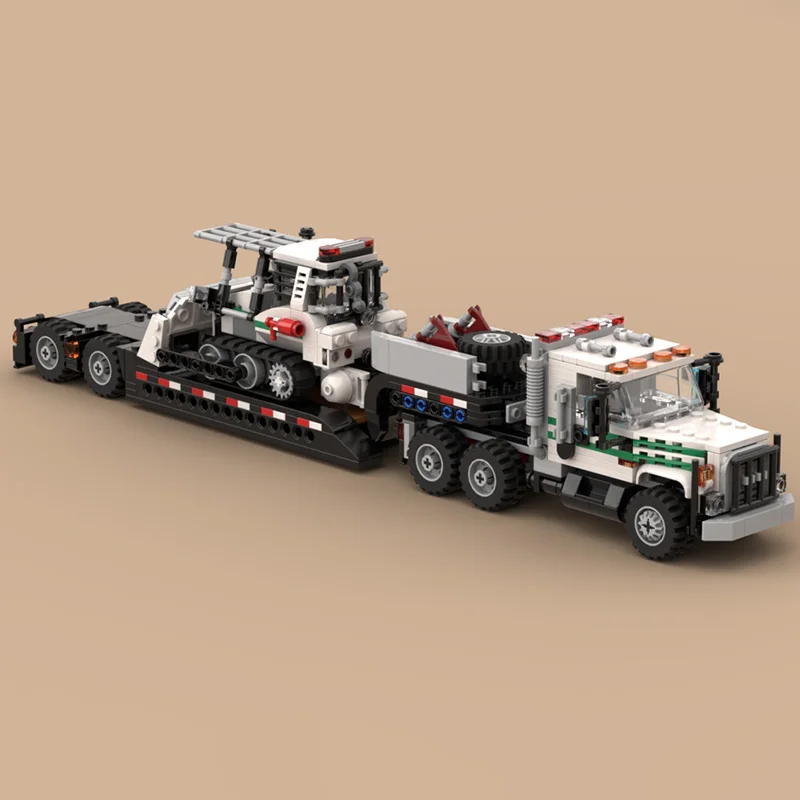 870PCS MOC City Forest Fire Service Lowboy Transporter Bulldozer model DIY creative ideas block Toy Assembly Puzzle BirthdayGift