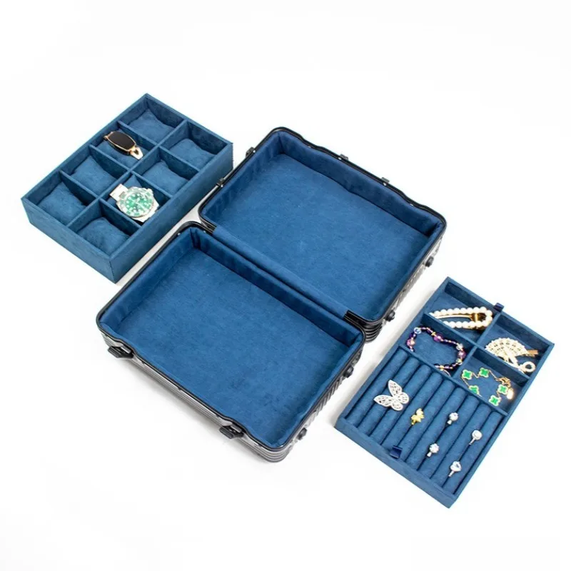 Handheld Jewelry Storage Box with Lock Aluminum Ring Suitcase Large Capacity Portable Bracelet Case Multifunctional Bangle Boxes