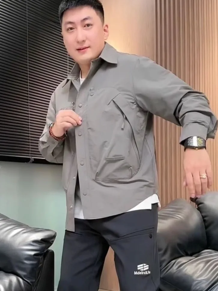 

Men's Autumnal Faionable Outdoor Workwear Jaet with Large kets Zipper Casual Sle Windproof Polyester Long Sve Coat