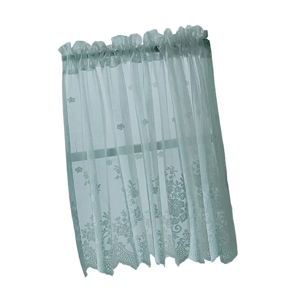 Window Curtain Short Lace Voile Embroidered Tier Valance Ready Made One Panel for Cafe Studio Bathroom